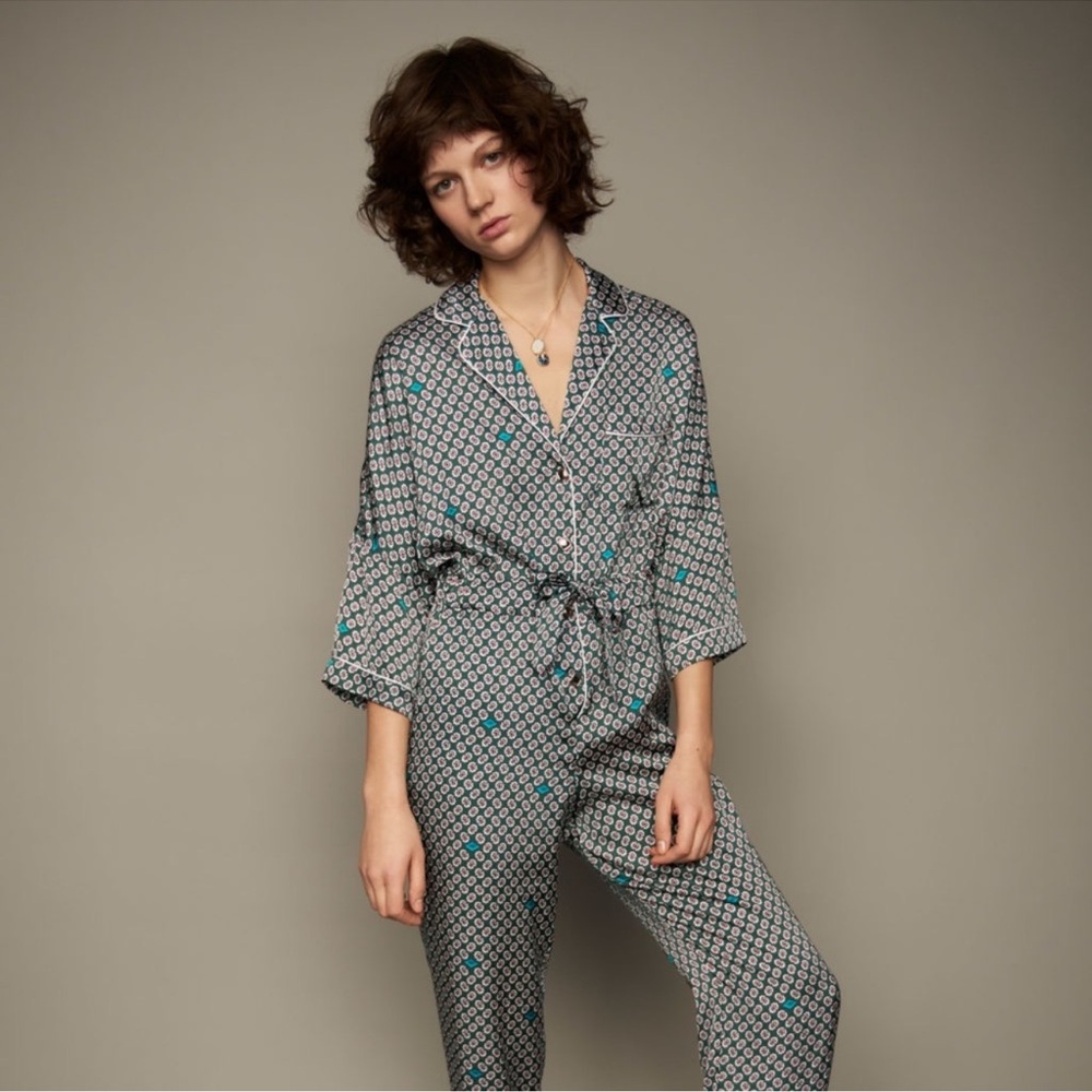 Maje Green and White Floral Print jumpsuit size 34